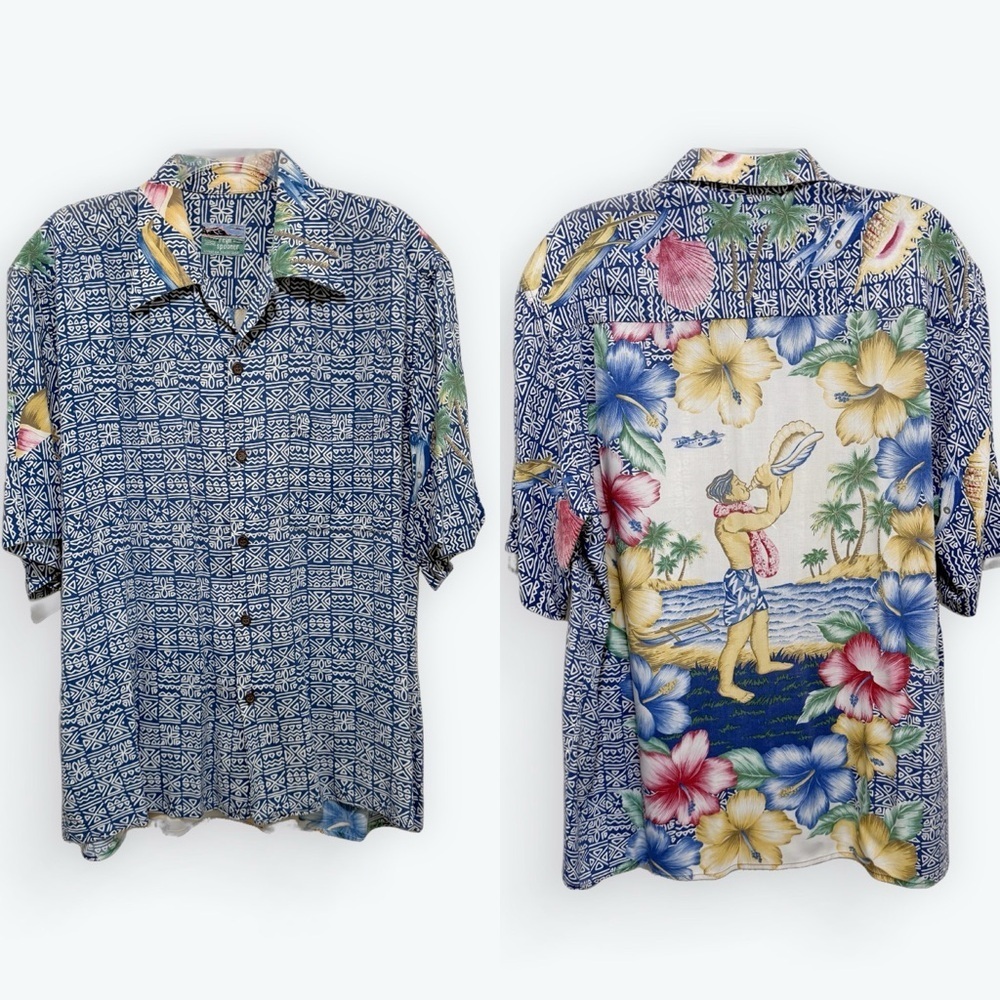 Vintage Reyn Spooner Aloha Hawaiian Shirt island theme lightweight beach XL​​​